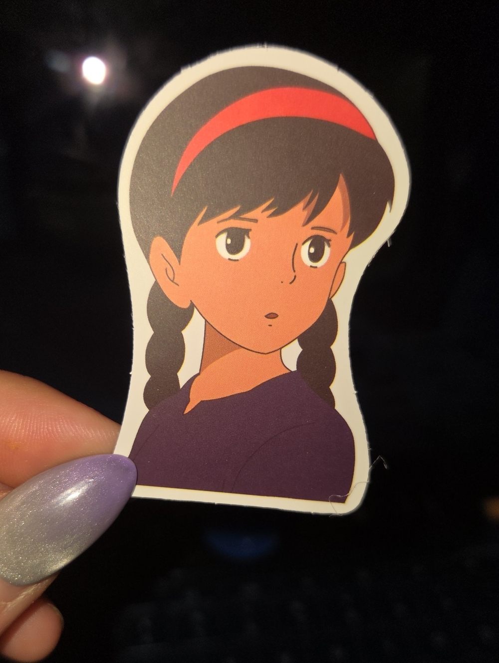 Sticker of Girl with Red Headband and Purple Top